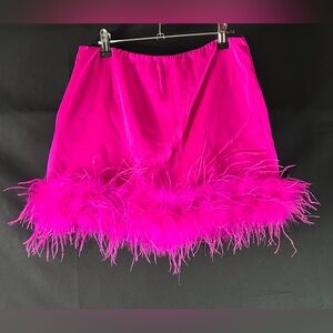 Ee:Some Hot Pink Satin Feather Hem Mini Skirt Size S